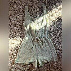 Caution to the Wind Size Small Soft Green & White Striped Romper